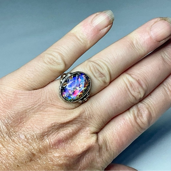 Sterling Silver 10K Art Deco Dragon’s Breath Ring Clark & Coombs - Picture 7 of 9